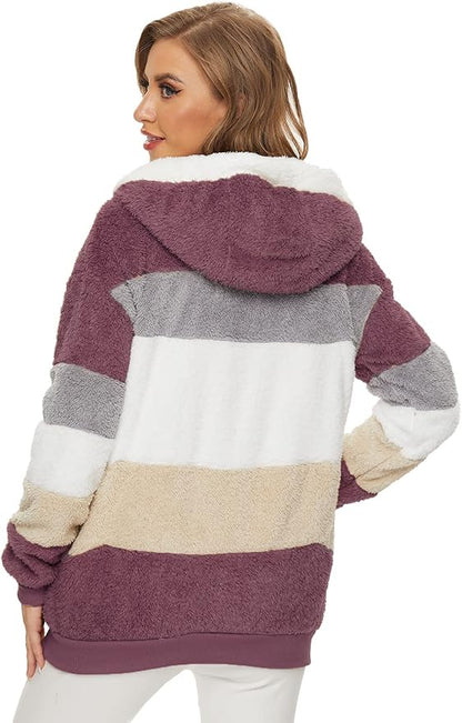 Aymana | Striped Hooded Teddy Jacket