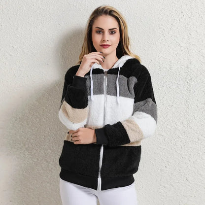 Aymana | Striped Hooded Teddy Jacket