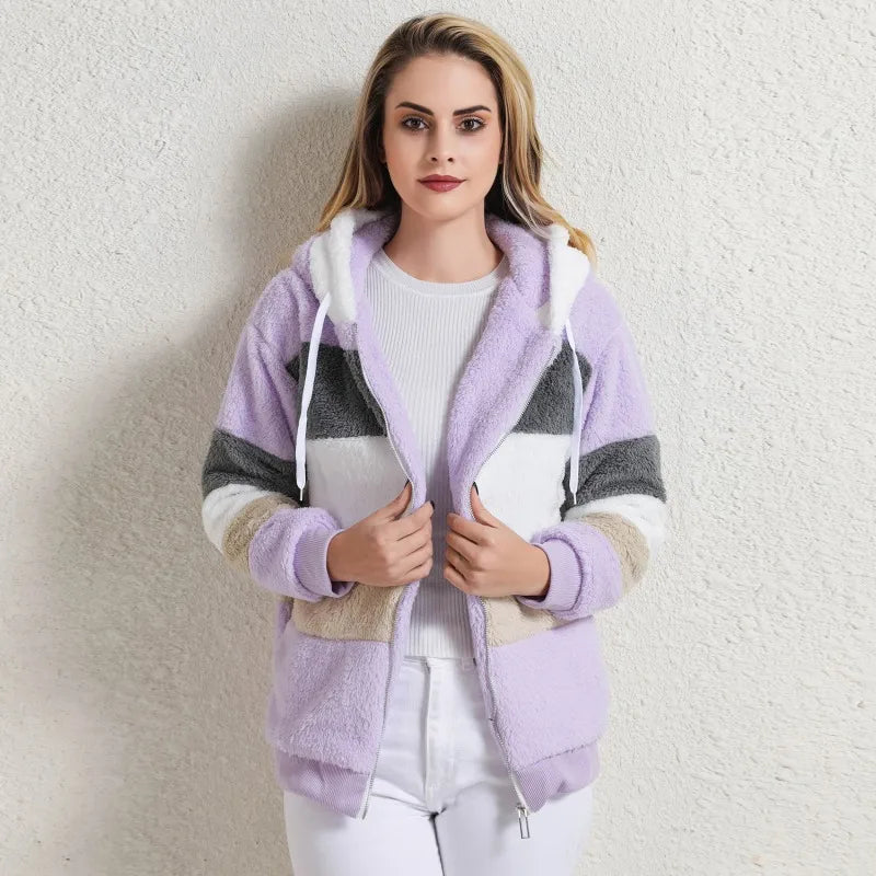 Aymana | Striped Hooded Teddy Jacket